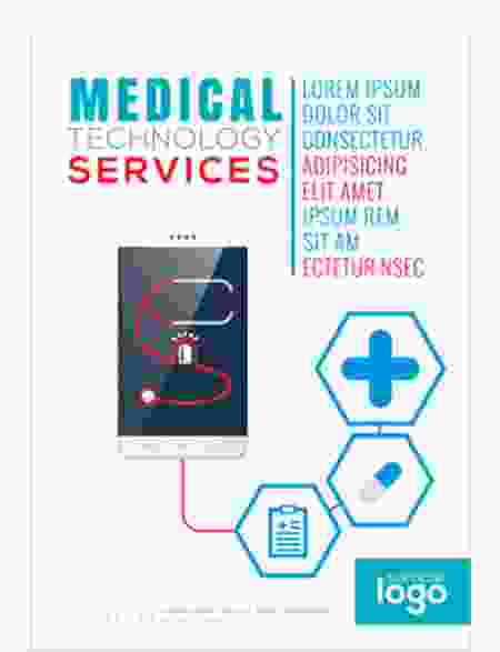 A poster with a cell phone and medical equipment.