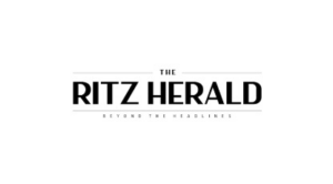 The Ritz Herald logo with the tagline Beyond the Headlines, featuring a subtle Hollywood-inspired facial design on white.