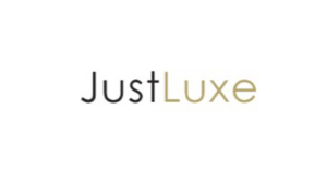 The JustLuxe logo—best in style—shows Just in black, Luxe in gold on white, the true Face of Jules elegance.