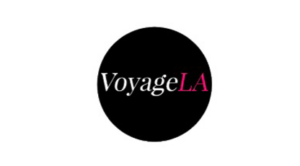 VoyageLA logo with Voyage in white and LA in pink inside a black circle, representing the best of Los Angeles.