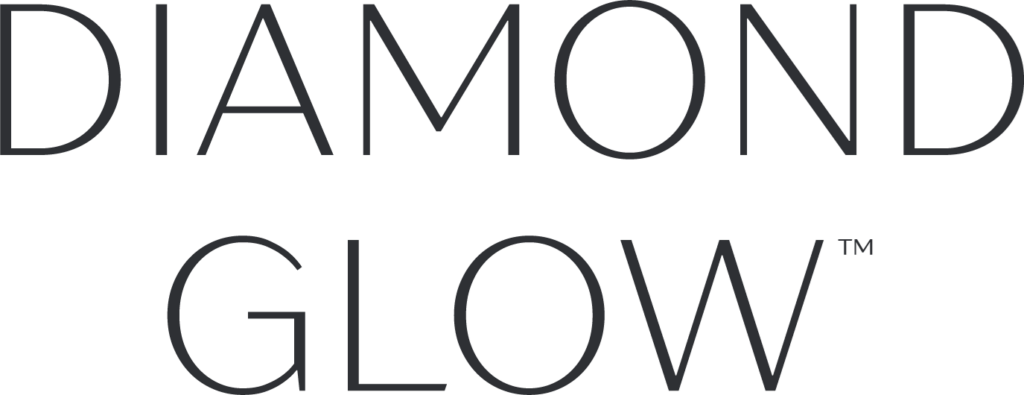 The words DIAMOND GLOW in large, thin, uppercase black letters on a white background.