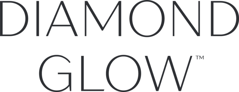 The words DIAMOND GLOW in large, thin, uppercase black letters on a white background.