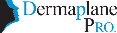 DermaplanePro logo with a silhouette of a face in profile beside the company name in blue and black text.