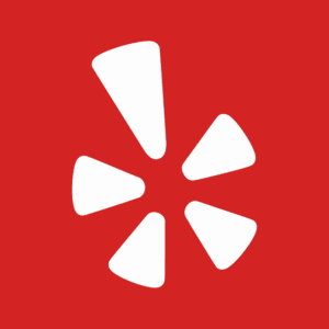 White stylized burst logo on a red background, representing the Yelp brand.