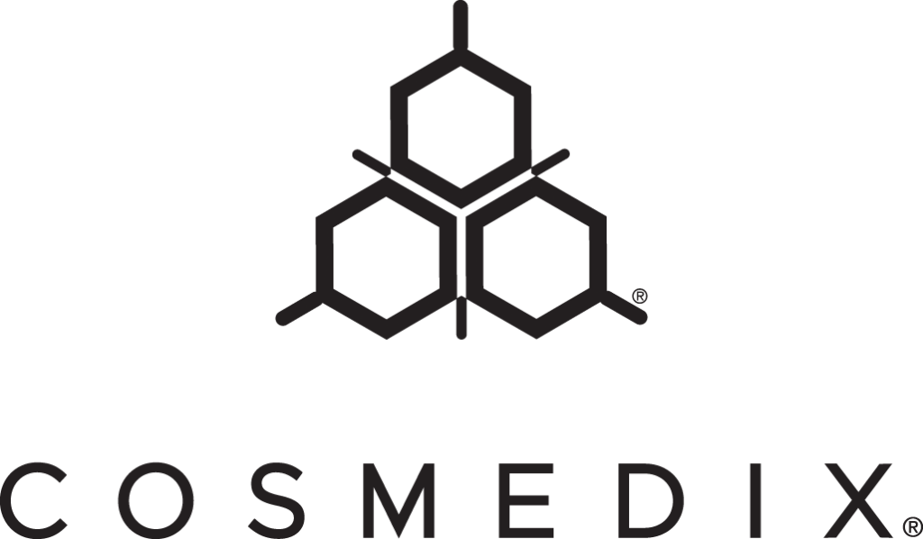 COSMEDIX logo with three connected hexagons above the brand name in bold, modern black letters on a white background.